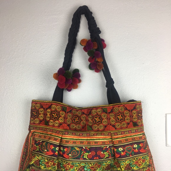 Hmong Tribe Embroidered Fabric Boho Tote Bag - Picture 2 of 6